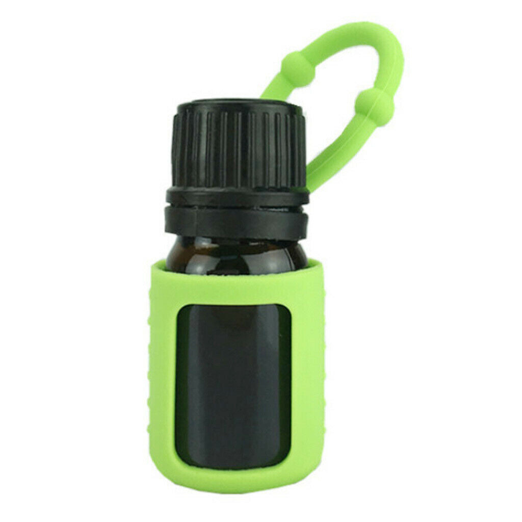 Wood Essential Oil Display Stand with 6 Silicone Carrying Sleeves Case - for