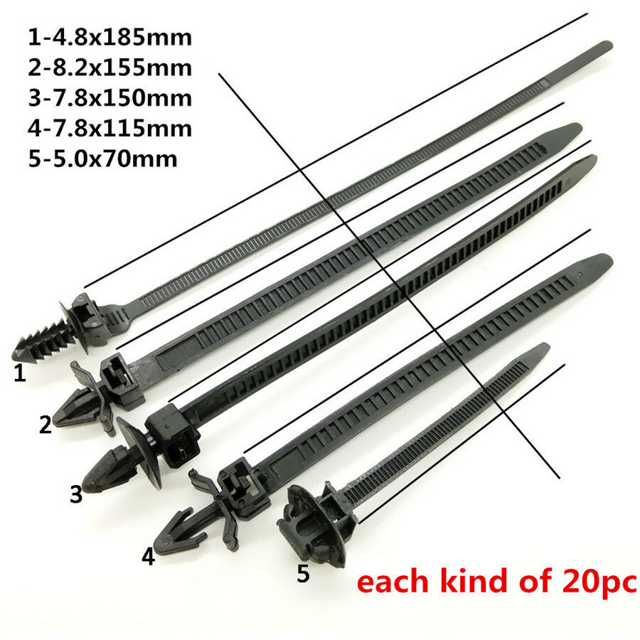 100Pcs Mix Car Cable Line Fixed Fastener Strap Nylon Bundled Wire Band Tie Wrap