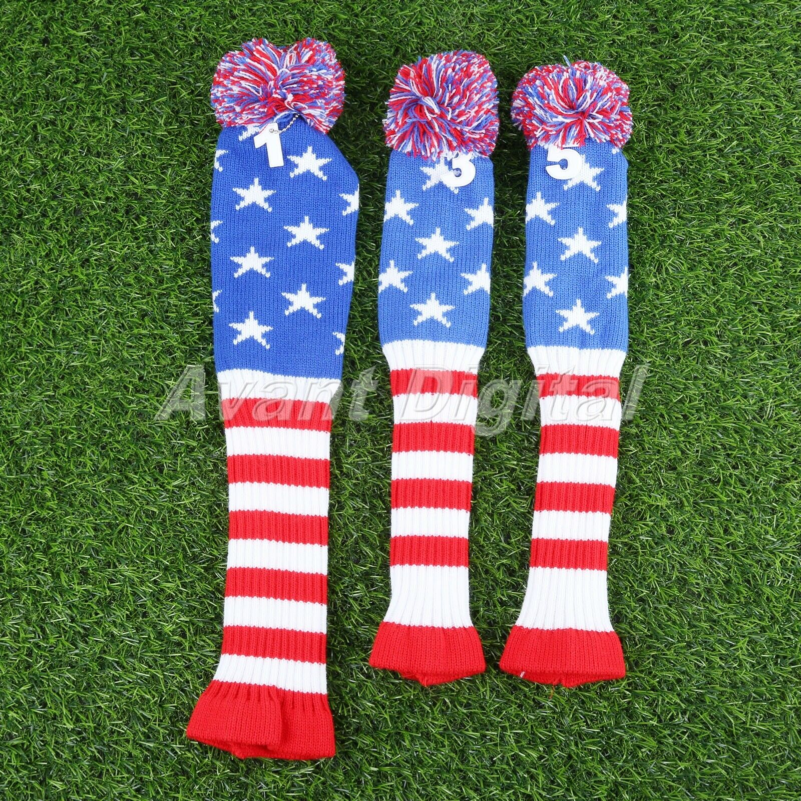 1Pack/3PCs Golf Club Iron Headcovers Knitted Pom Pom Blade Protective Case Cover