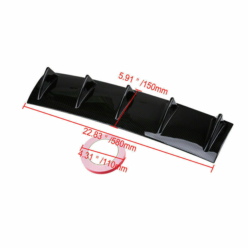 Rear Lower Carbon Fiber Bumper Lip Diffuser Shark Fin Spoiler Universal Fit