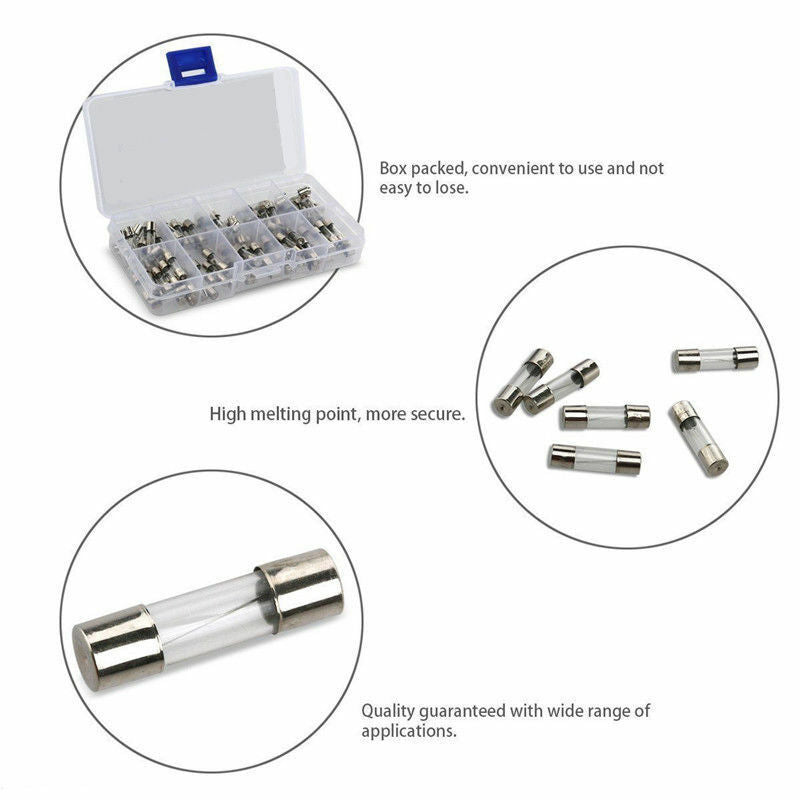 100pcs Set 5x20mm Quick Blow Glass Tube Fuses Amp 0.25/0.3/0.5/0.75/1/2/3/4/5/6A