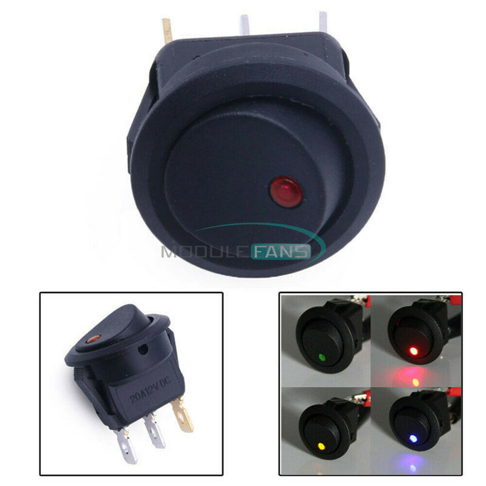 20PCS 12V 3Pin 4 Colors Rocker Car Boat Dot LED Light Switch ON/OFF
