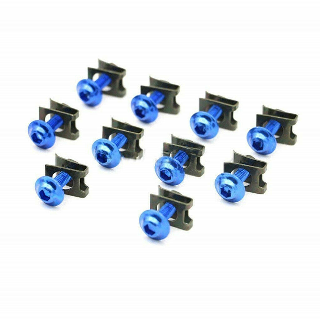 10Pcs Motorcycle CNC M6 Fairing Bolts Kit Fastener Clips Washes Screws Blue