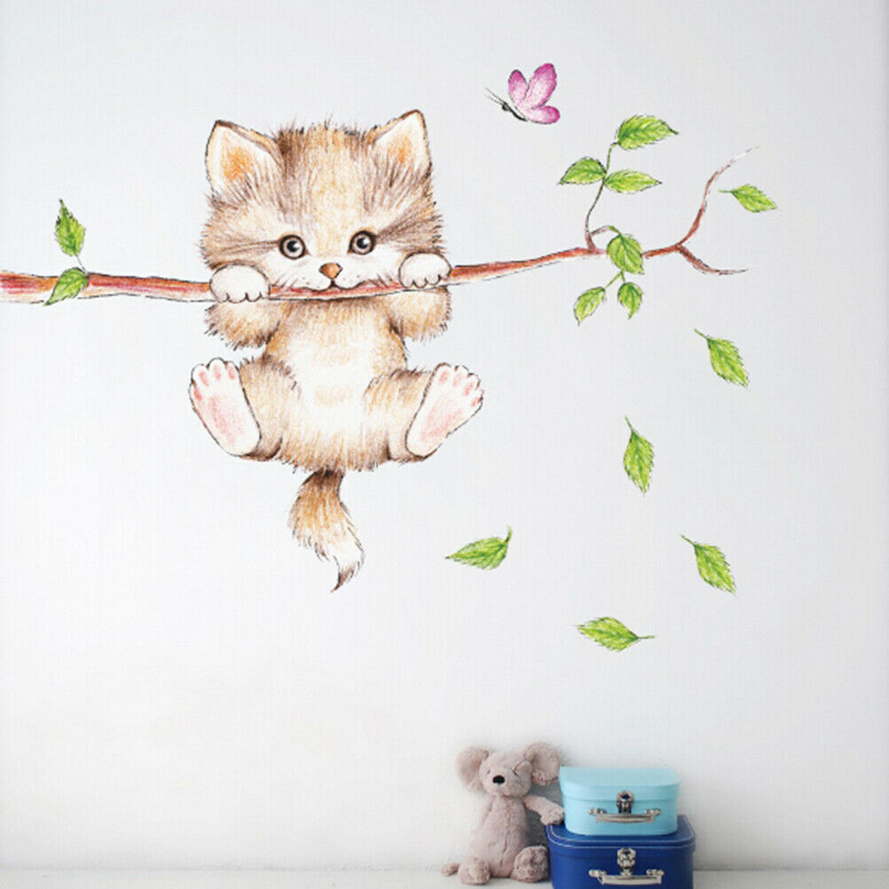 Cat butterfly tree branch wall stickers kids room home decoration wall de.l8