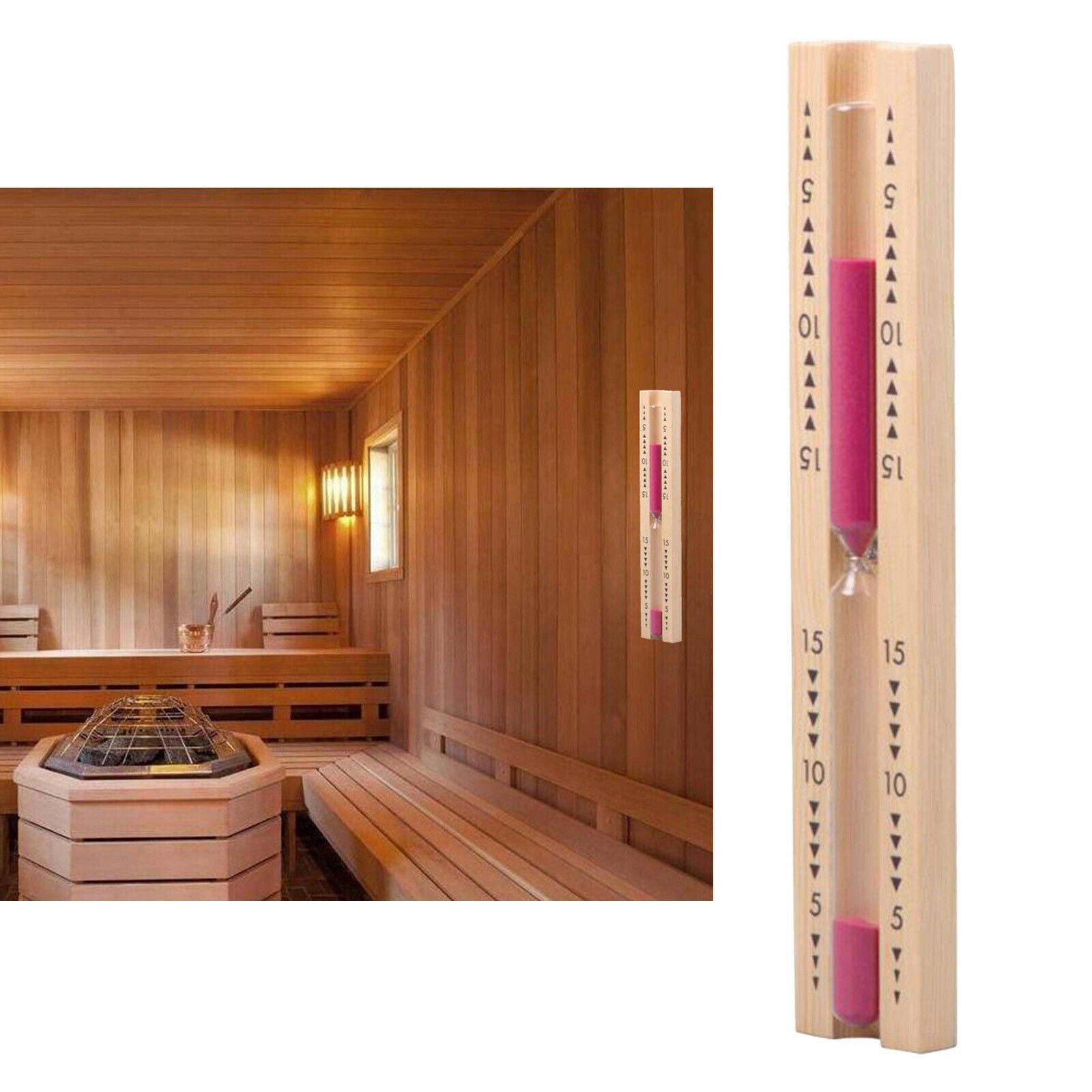 Wooden Sand Rotating Clock Timer And  Hygrothermograph Wall-Mounted for Sauna