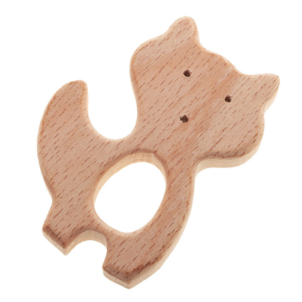 2x Natural Wooden Animal Baby Teething ,Mom Nursing Kids Grasping Teether Toys