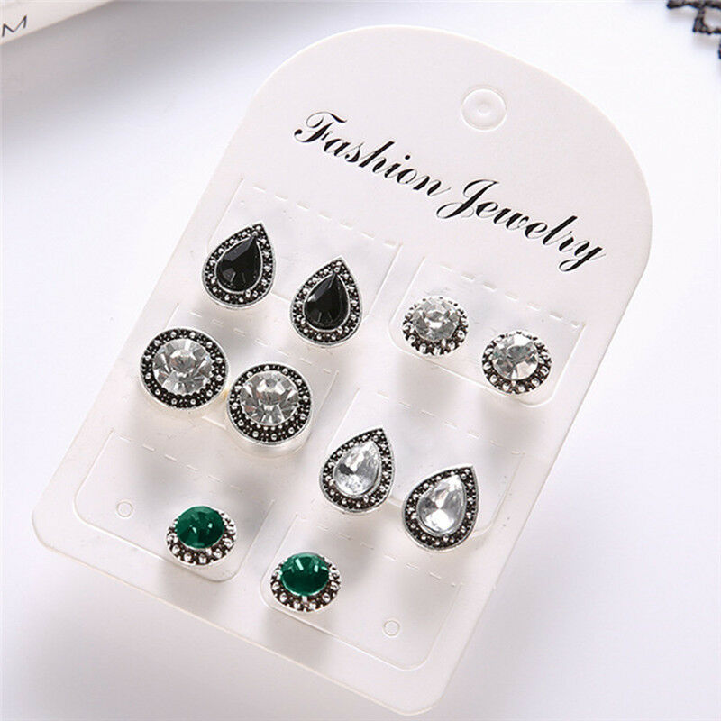 5Pair/Set Boho Water Drop Crystal Rhinestone Stud Earrings Women Part.l8