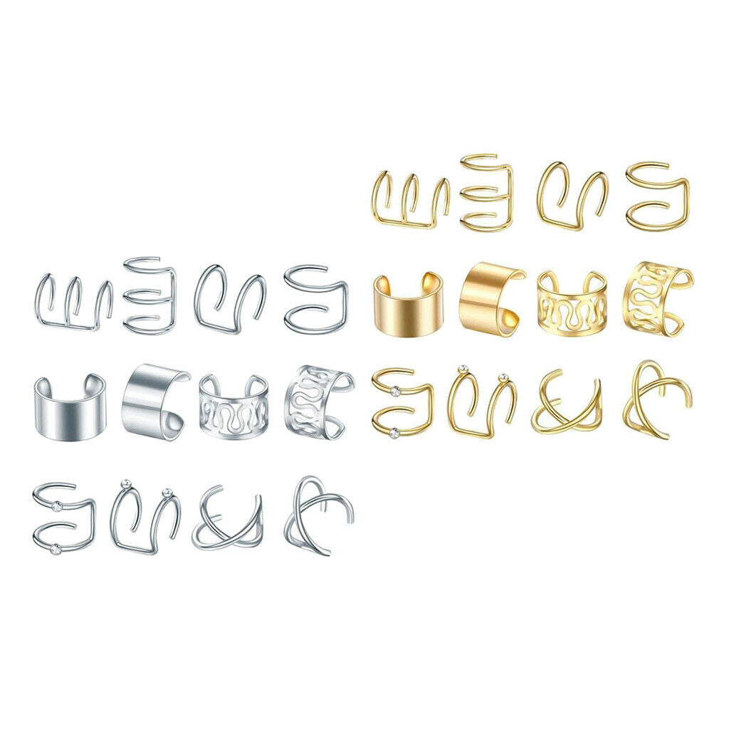 12 Pairs Stainless Steel Chic Modern Ear Cuff Non-Piercing Earrings Women