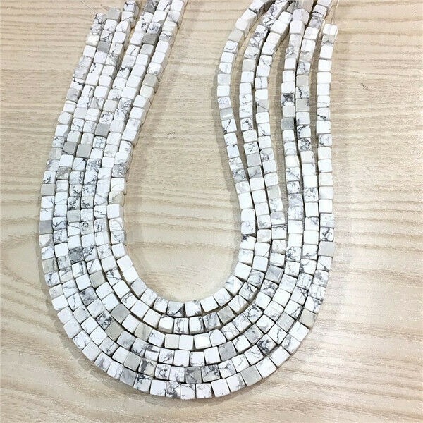1 Strand/62Pcs 6x6mm Natural White Howlite Cube Spacer Loose Beads 15.5" HH706