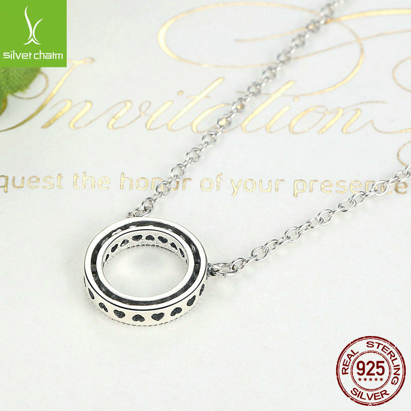 Fit Women 925 sterling Heart Necklace Clear CZ Round Shaped Chokers Pendant Gift