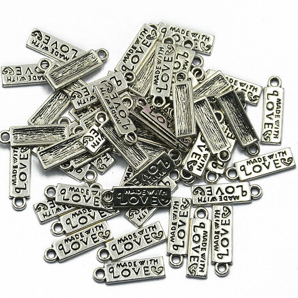 Pack of 50 Made with Love Lettering Charm Pendant for Necklace Findings