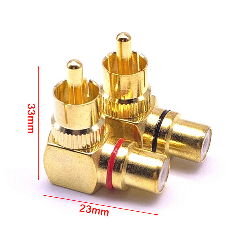 2Pcs Copper L-shaped RCA right angle elbow 90 degree head signal cable
