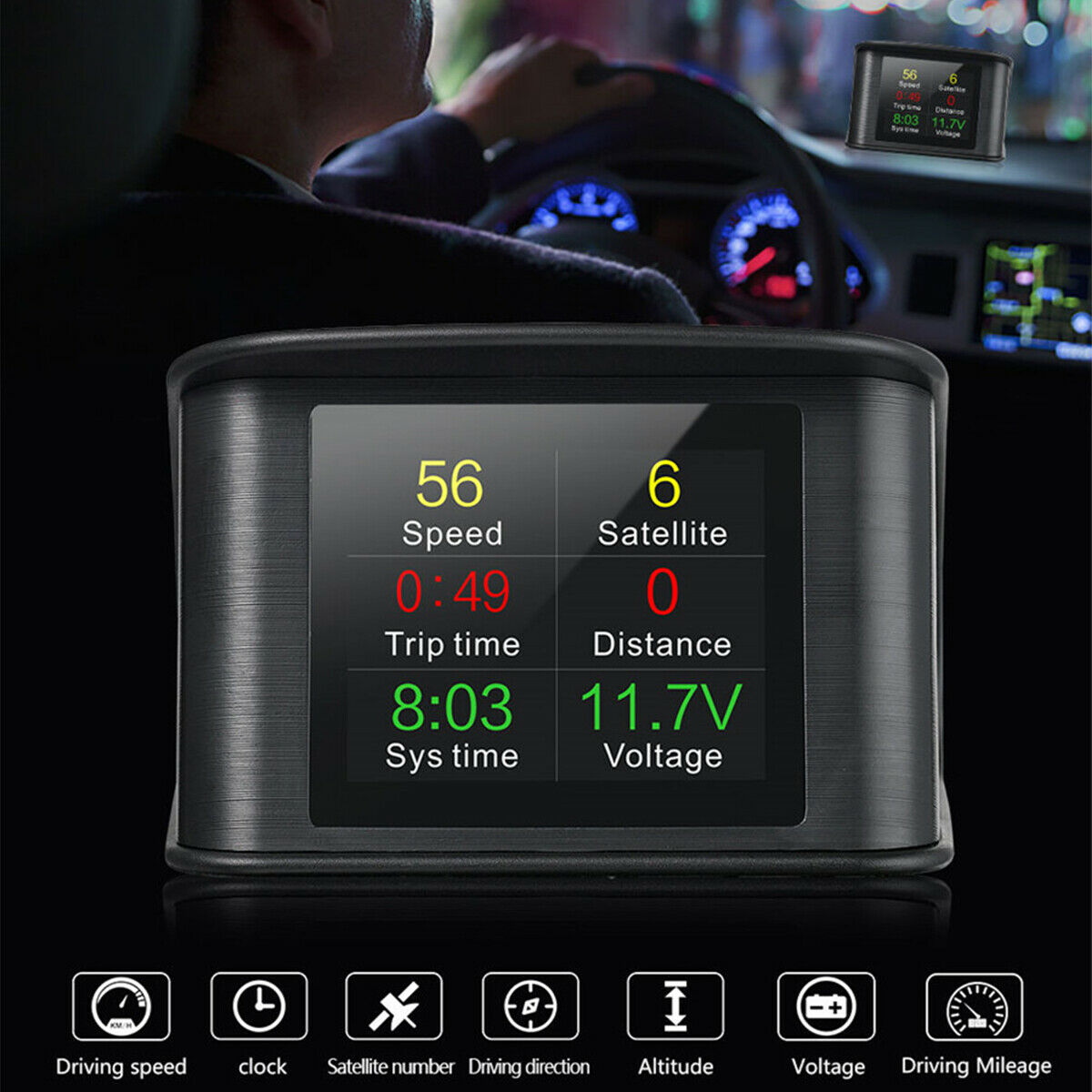 Car Driving data HUD OnBoard Computer speed voltage driving distance Gauge