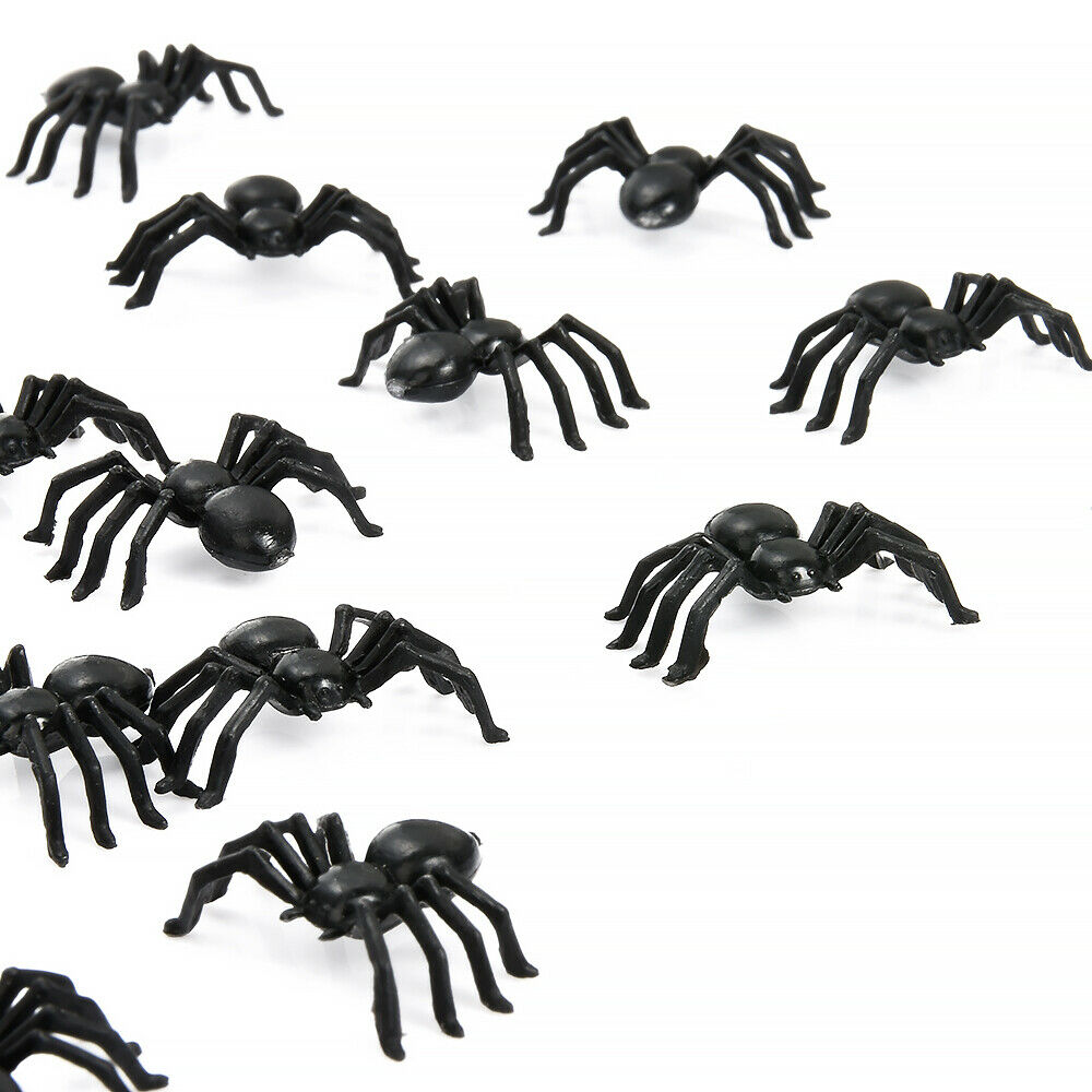 50pcs Mini Horror Black Spider Halloween Party Spider Web Simulation Decor Toys
