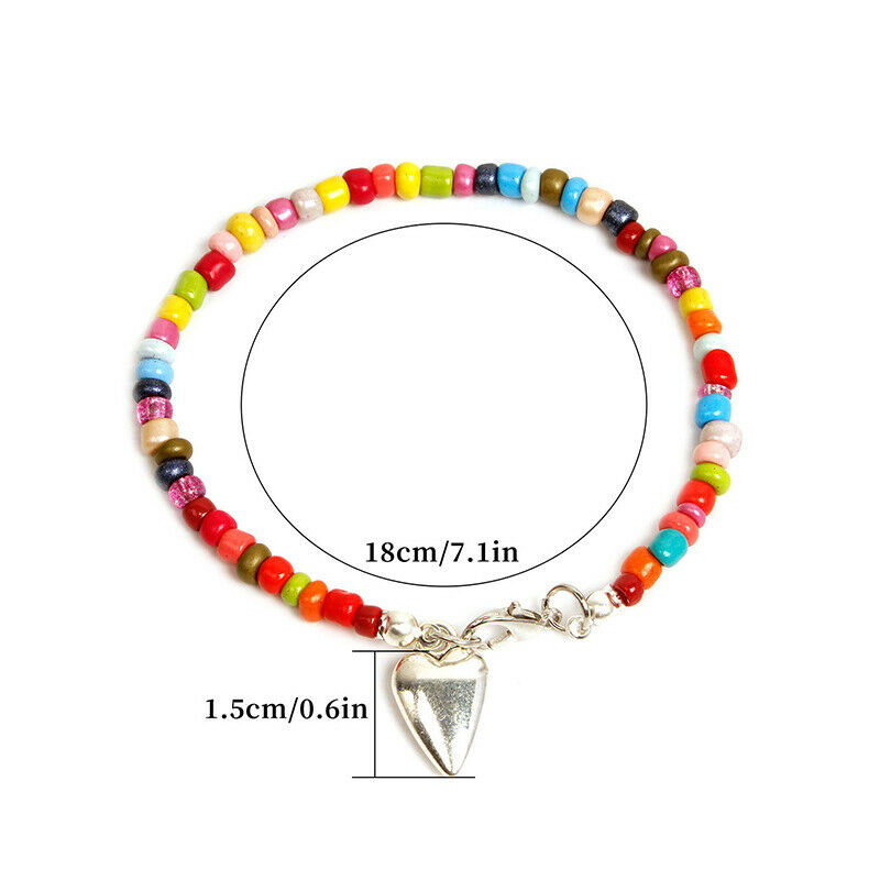 Boho Multicolor Bead Heart Pendant Bracelets Bangle Charm Women Jewelry Gift.DD