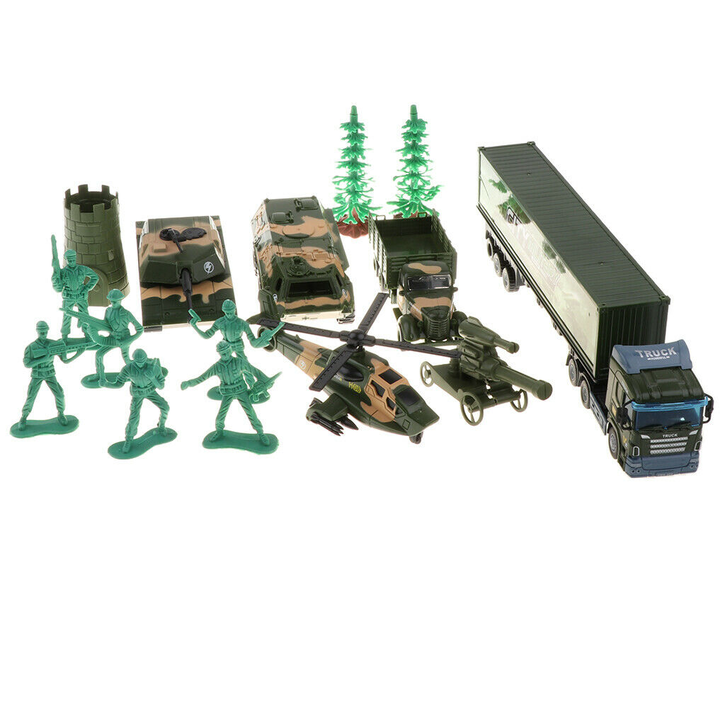 1/52 Alloy Pull Back Trucks, Pull Back Assorted Military Truck Set with Army Men