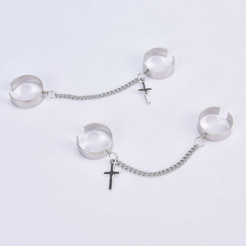 Hip Hop Stainless Steel Men Two Piece Ring The Cross Chain Ring Titanium S J NC