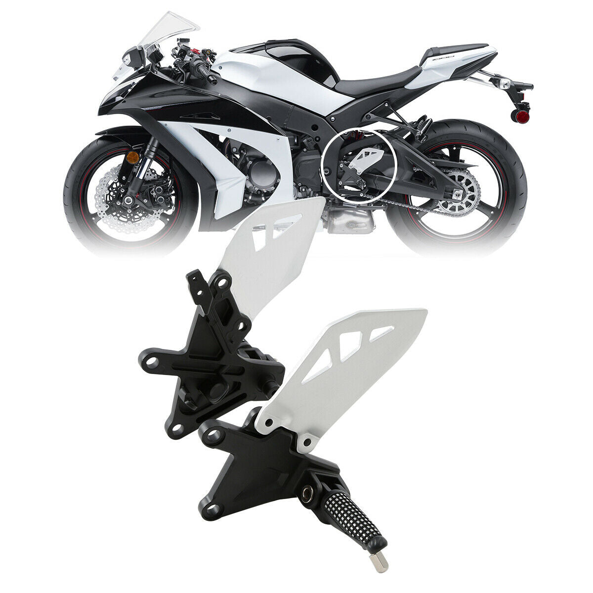 Front Foot Pegs Pedals Footrests + Brackets Fit For Kawasaki Ninja ZX10R 11-17