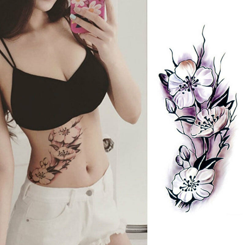 Tattoos Body Art Skin Water Transfer Flowers Temporary Women Men Purple Flower