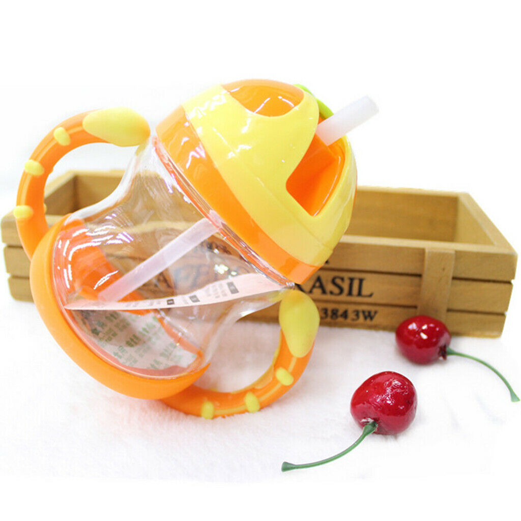 Baby Kids Bottle Straw Cup Sippy Cups with Handle Orange