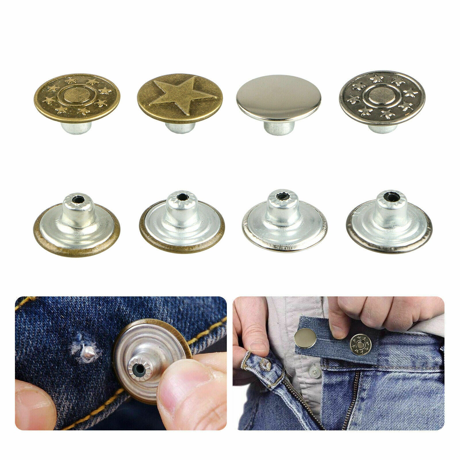 40 Sets Metal Jeans Button Tack Buttons Replacement Kit Repair For Sewing Pants