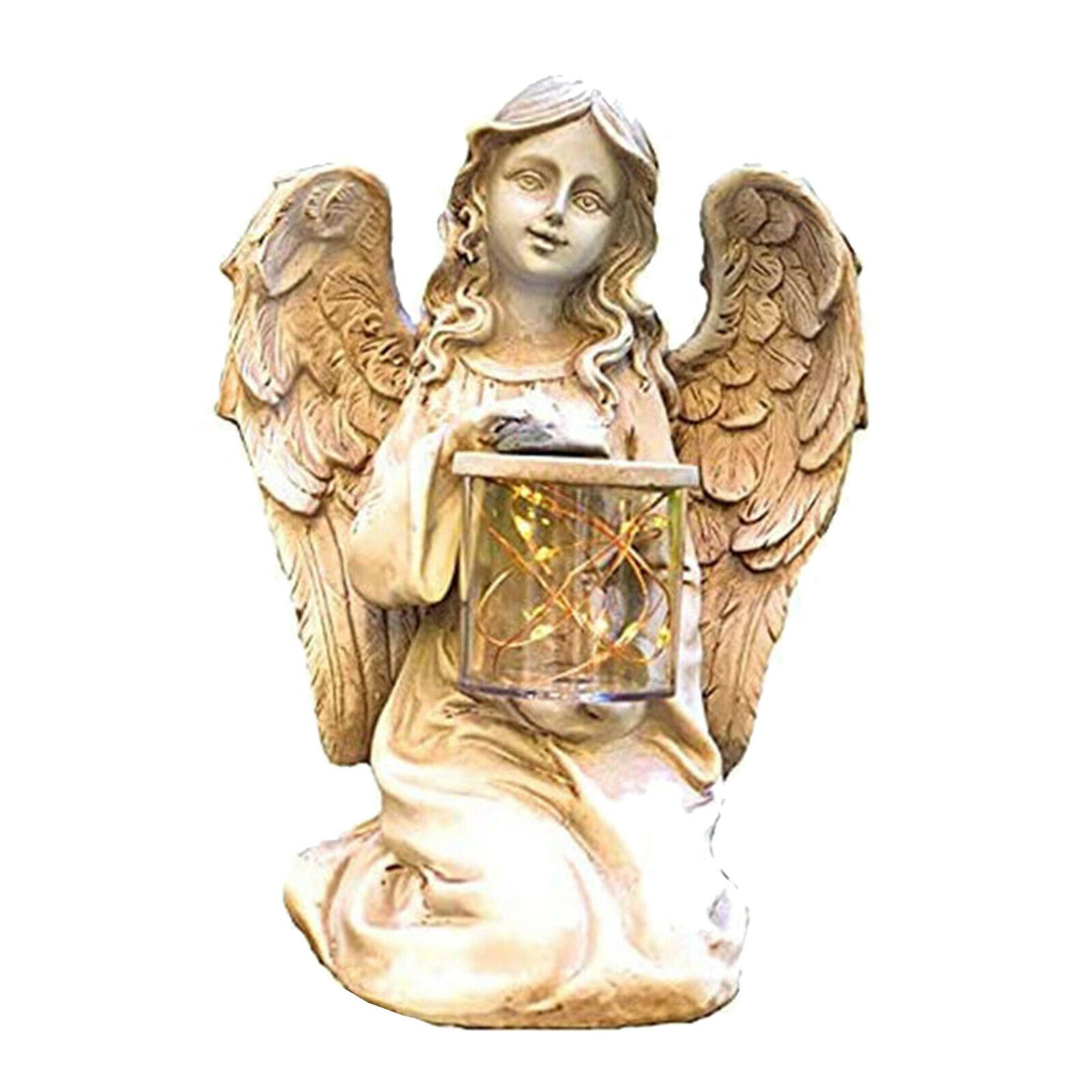 Kneeling Angel Girl Statue Home Decor Wings Angel with LED Light Sculpture