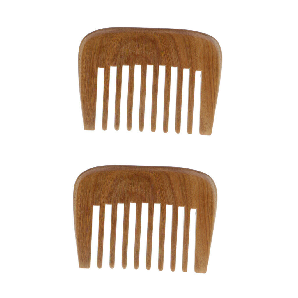2x Natural Green Sandalwood Wide Tooth Comb Anti Static Detangler Beard Comb