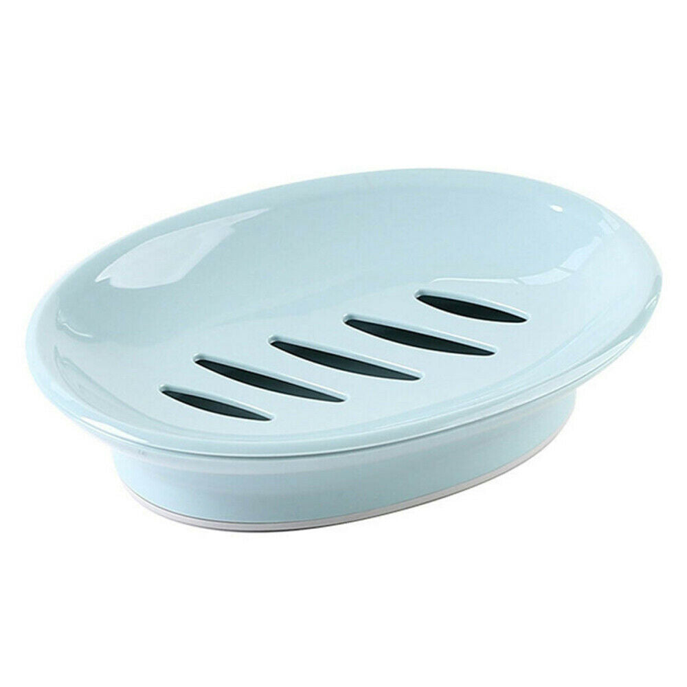 Home Soap Box Bathroom Dual Layer Oval Shape Soap Holder Plate Sponger Container