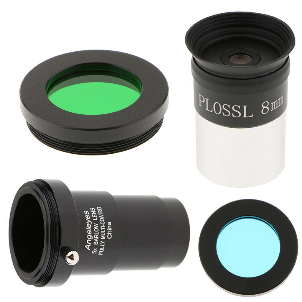 8mm 1.25inch Plossl Telescope Eyepiece + 5X Barlow Lens + 2 Pieces Filters
