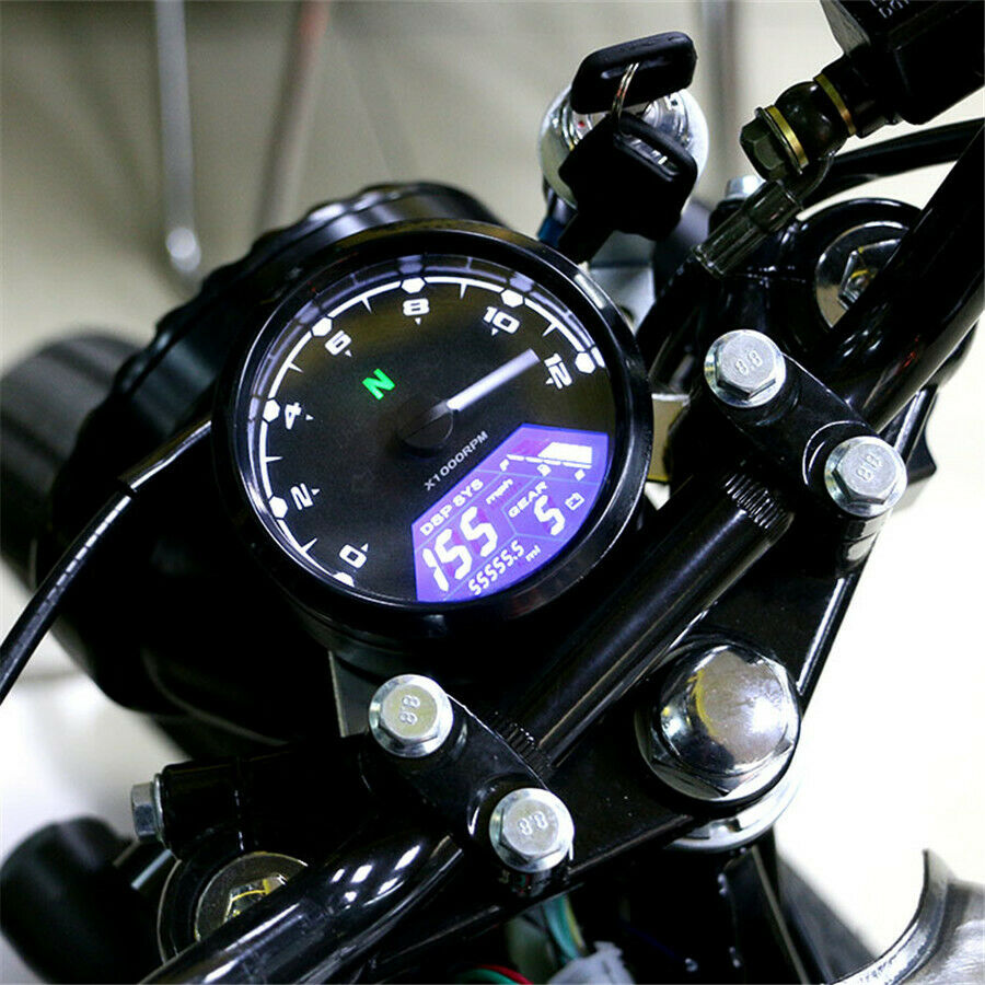 Motorcycle For Chopper Cafe Racer LCD Signal Speedometer Tachometer Gauge Alarm