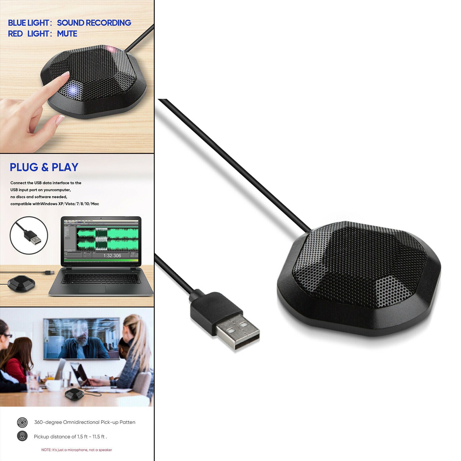 Wired USB Touch Mute Switch Recording Live Microphone Stereo Noise Reduction