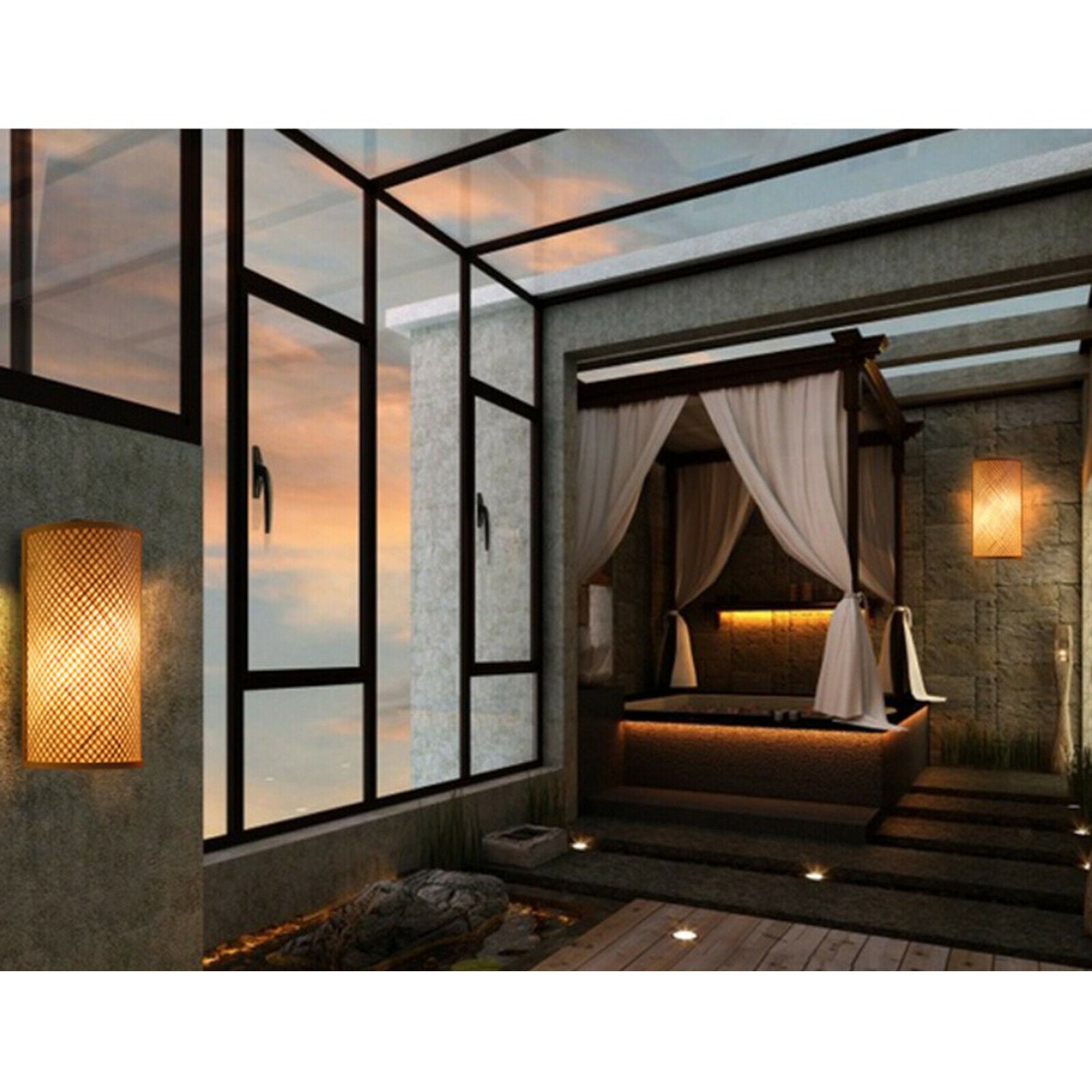 Retro Style Wall Light Bamboo Wall Sconce Patio Balcony Loft Cafe Fixtures