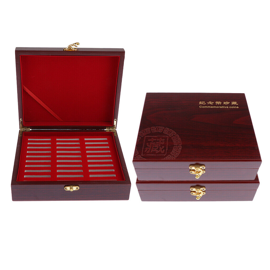 3x Wood Coin Box Storage 30 Grids Case Container 46mm Sized Collection