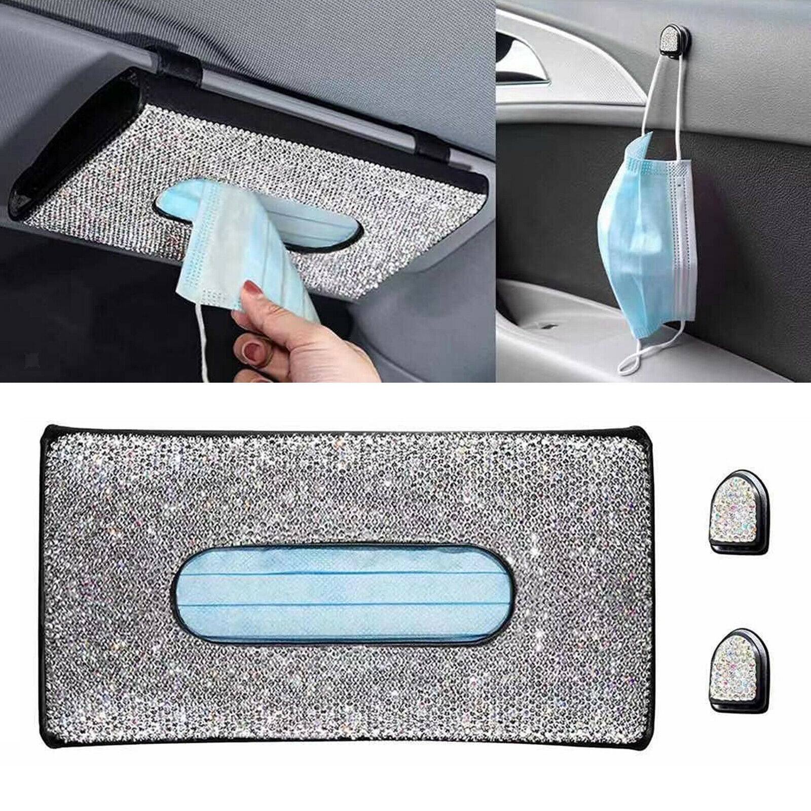 Car Tissue Holder Boat Vehicle Sun Visor Napkin Box Case Decor with Diamonds
