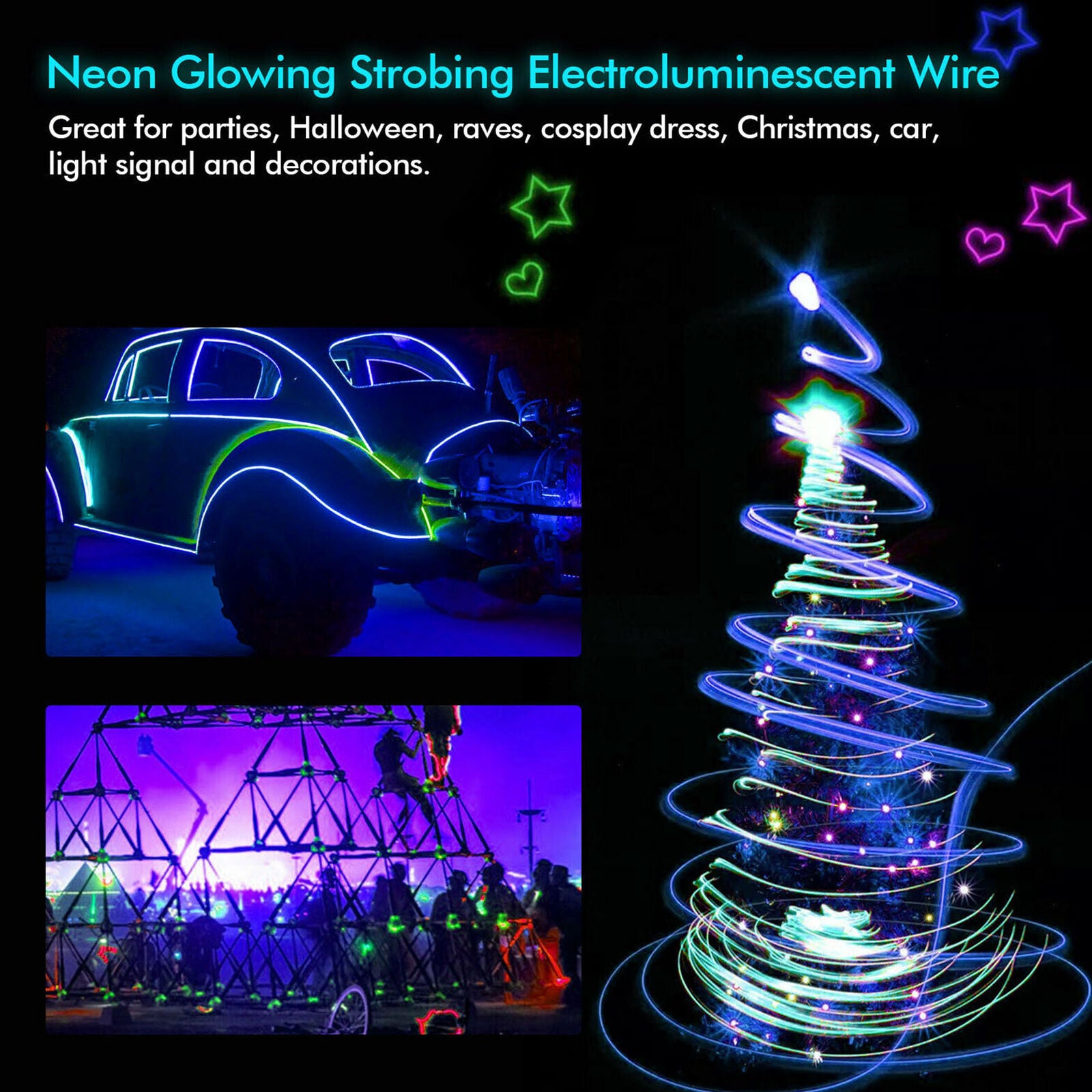 LED Atmosphere Glow EL Wire Neon String Strip Lights Rope Tube Lamp + Controller