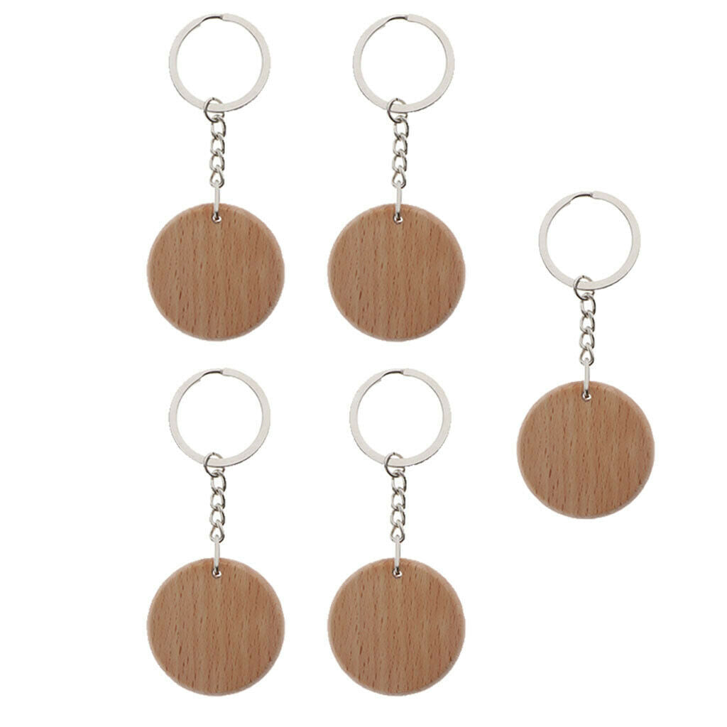 5Pcs Blank Wooden Key Chain Keychain Key Tags DIY Supplies Craft Purse