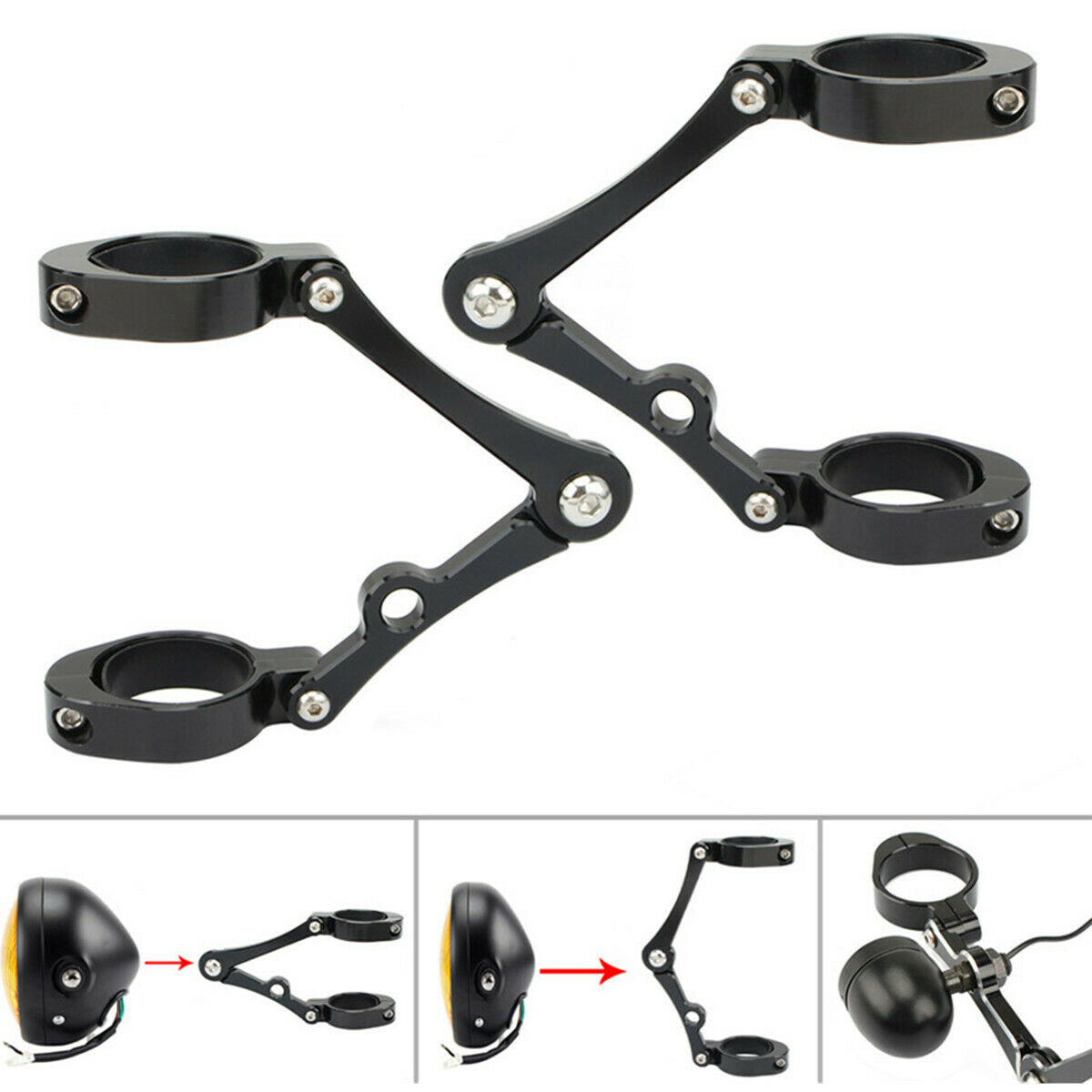 One Pair Of Black Aluminum Alloy Motorcycle Headlight Brackets For 39-41mm forks
