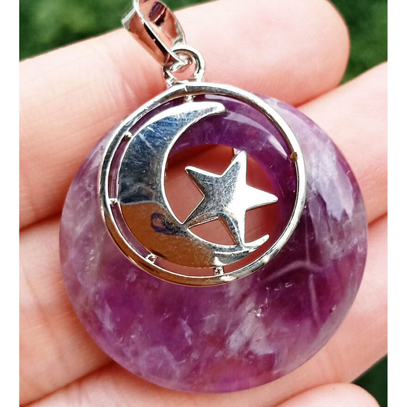 Amethyst stone Moon Star Pendant Chakra Reiki Healing Amulet Energy
