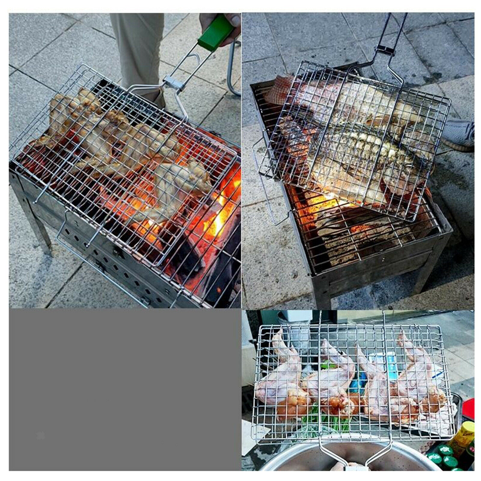 Portable BBQ Fish Grilling Basket Vegetables Fish Meat Foldable Grill Net