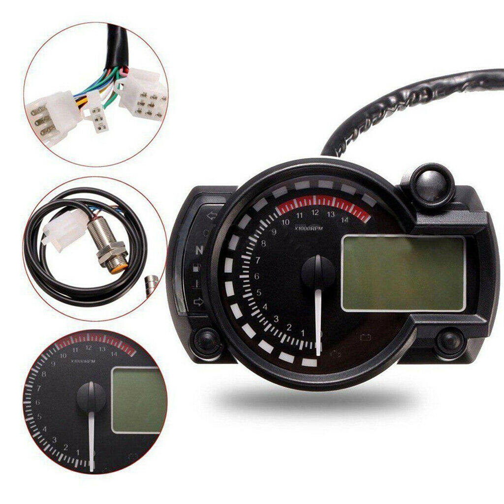 Motorcycle Digital Speedometer Odometer Tachometer Adjustable 14000RPM