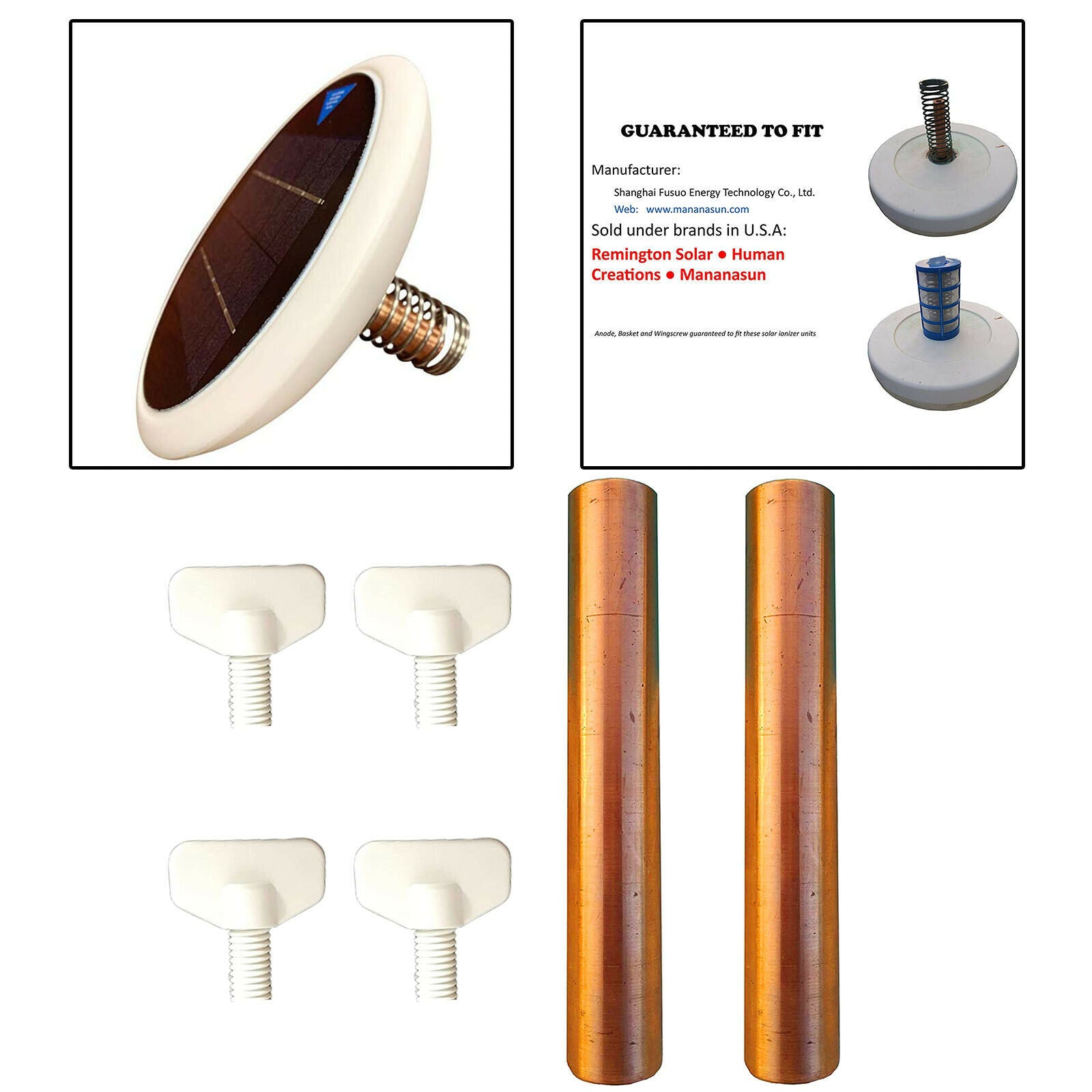 2x 4inch Solar Copper Anode for Solar Pool Ionizer Water Purifier Cleaning