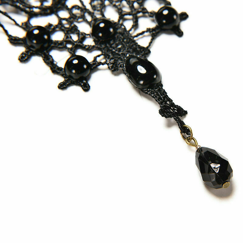 Black Lace&Bead Choker Victorian Steampunk Style Gothic Collar Necklace Gift XC