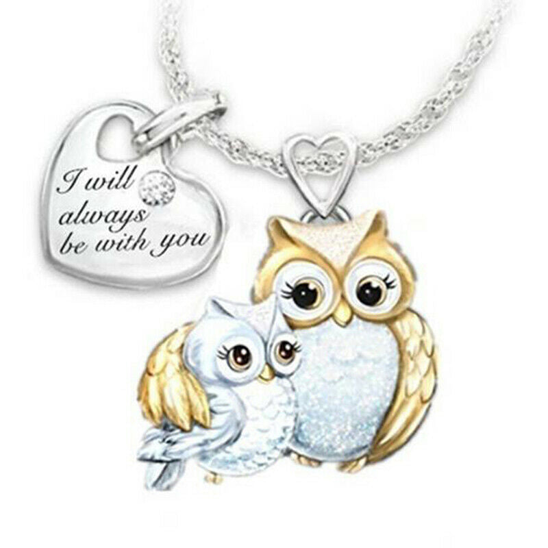 Creativity Lovely Owl Mother and Child Love Diamond Gift Necklace 925 Sil.l8