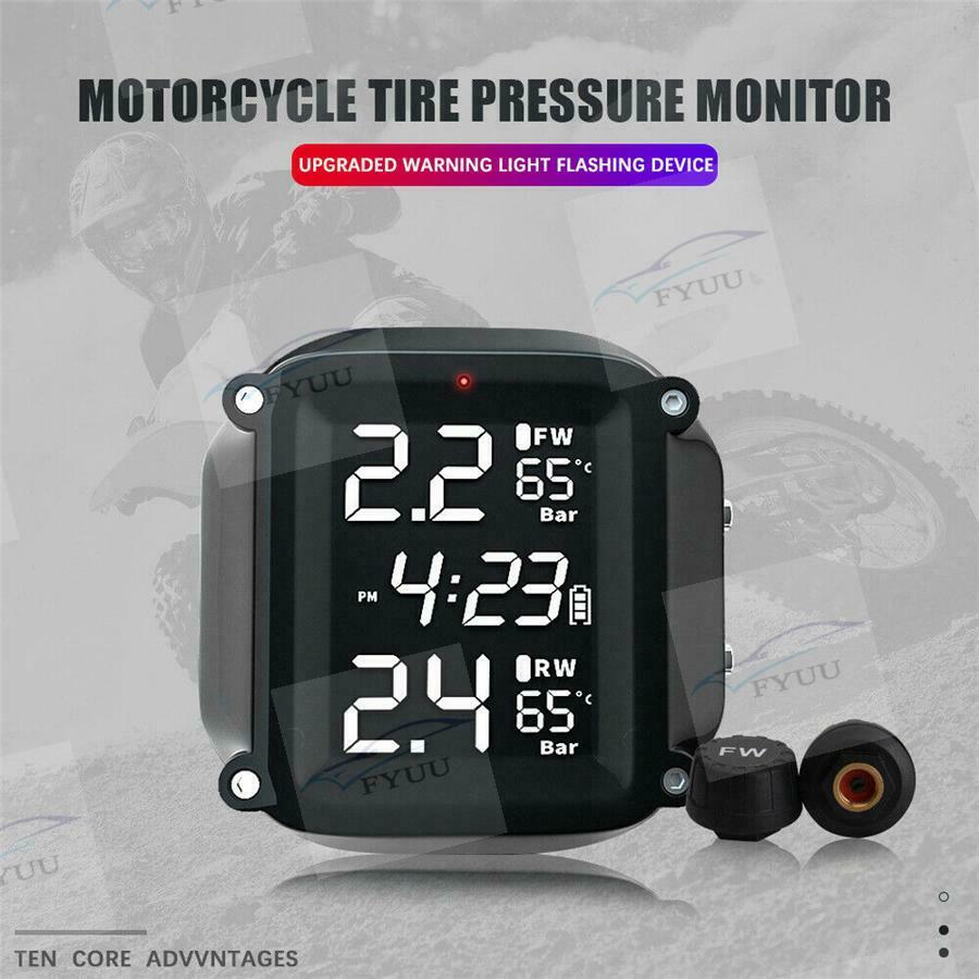 Motorcycle Tire Bike Pressure Monitoring System TPMS Alarm System w/ 2 Sensors