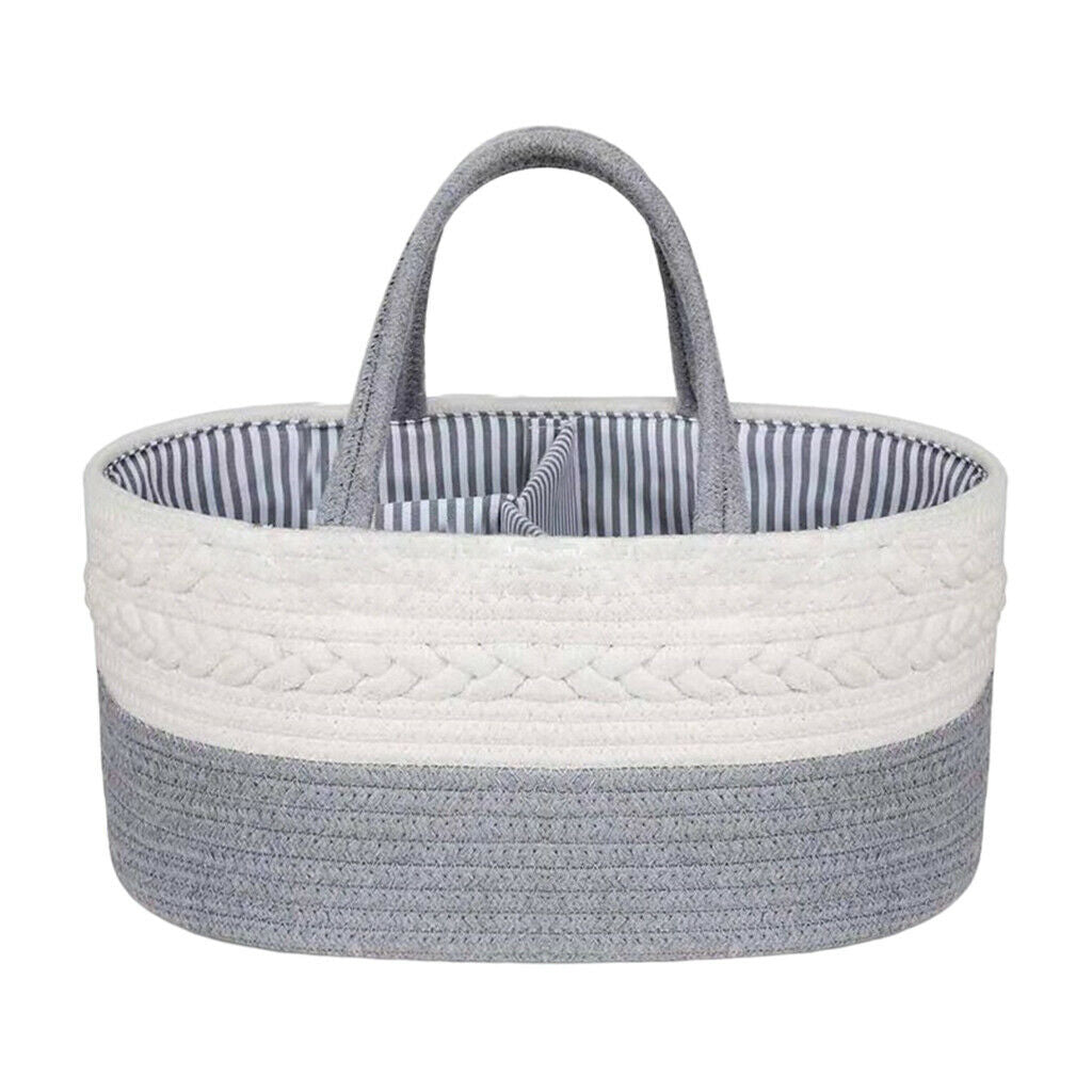 Woven Baby Diaper Caddy Large Cotton Rope Nursery Organizer Nappy Basket