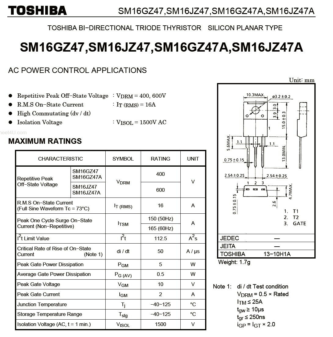 2pcs - FAIRCHIL TOSHIBA M16JZ47 SM16JZ47 - TO220