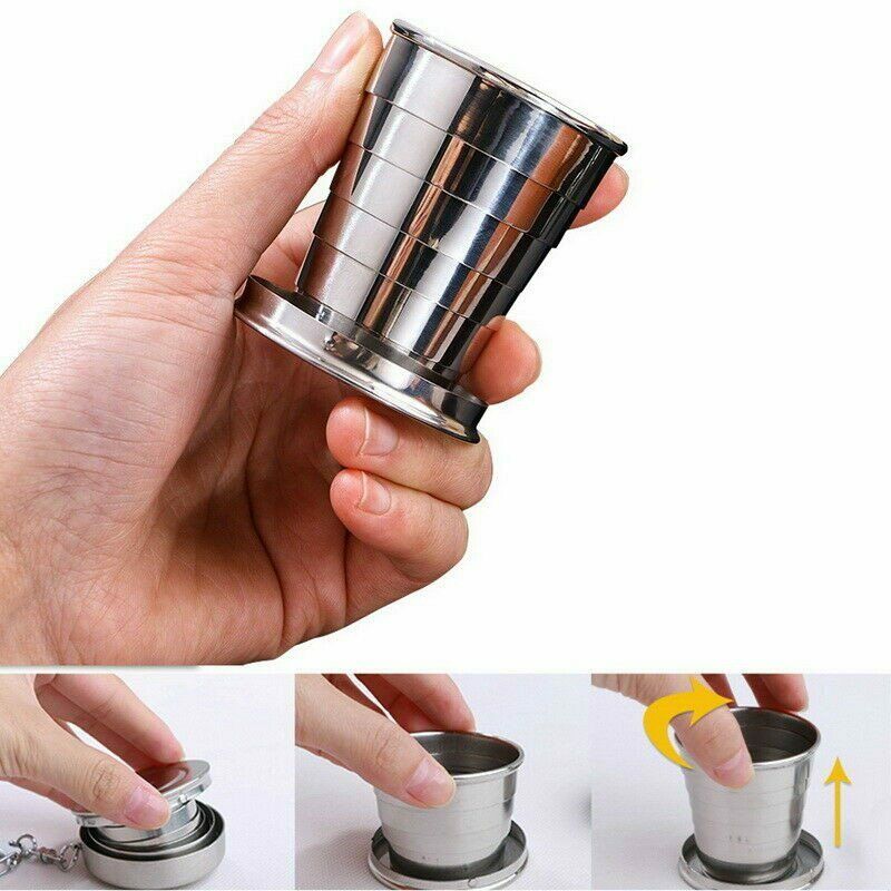 75ML Mini Mug Collapsible Cup Folding Stainless Steel Camping Telescopic