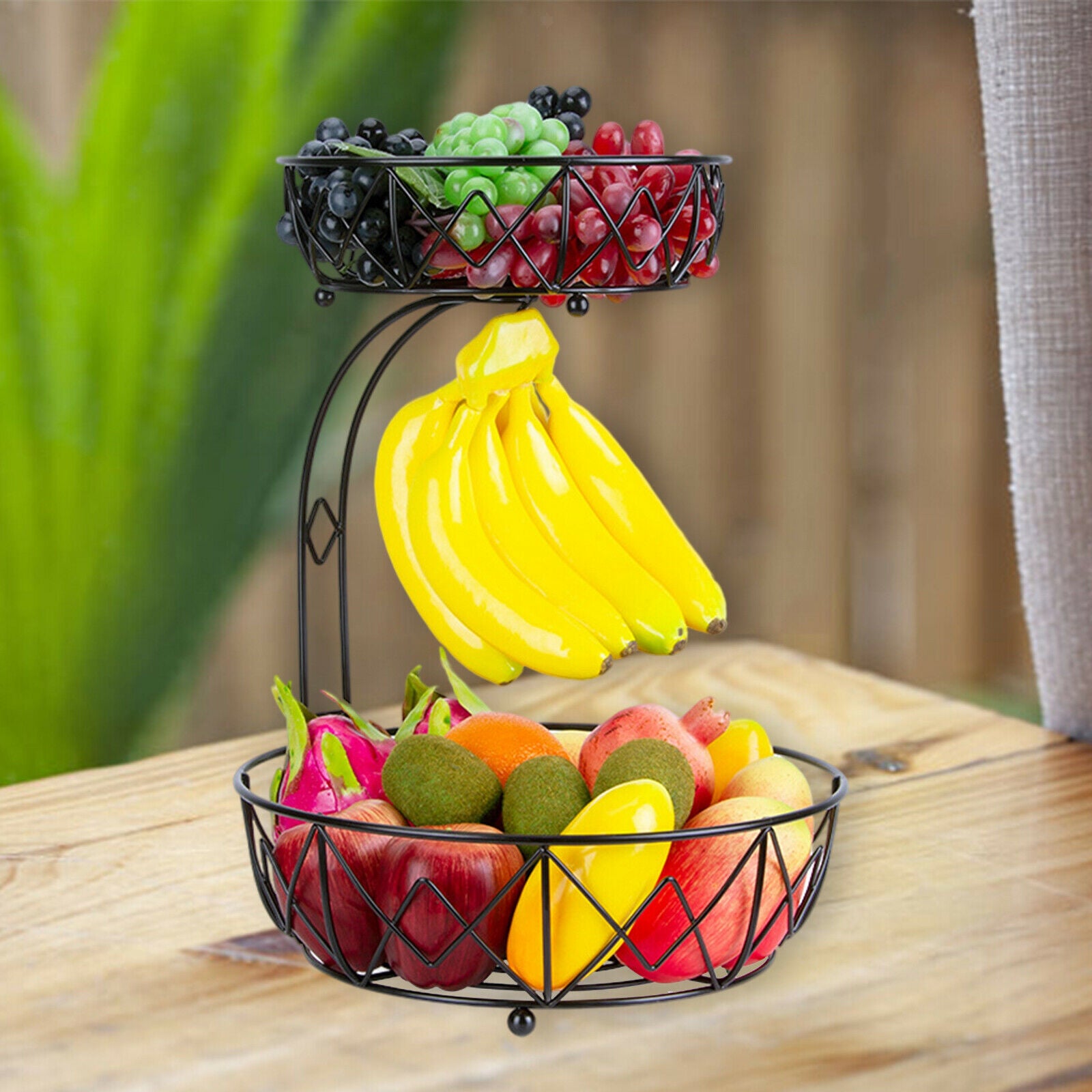 2 Tier Iron Countertop Fruit Basket for Kitchen Restaurant Fruit Organizer