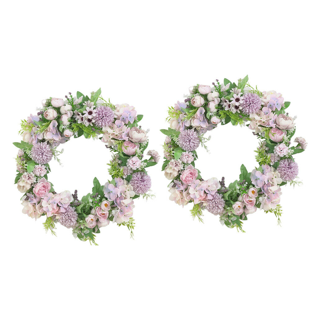 2PC Silk Artificial Wreath Garland Front Door Farmhouse Wall Decor Purple