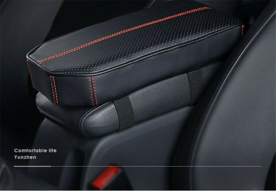 Memory Foam Car Truck Center Armrest Heighten Pad Cushion Elbow Rest Black + Red